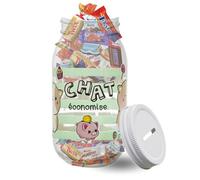 Tirelire en Verre Kawaii Chat garnie de 30 Mini Chocolats Kinder, Célébrations, Milka, Daim | Cadeau Gourmand et Original