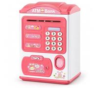 Tirelire Enfant Electronique avec Code et Empreinte Digitale | Mini Coffre Fort ATM pour Billets et Pièces,Cadeau Éducatif Garçon Fille (Rose)