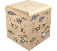 Tirelire Enfant en Bois - Tirelire personnalisée avec prénom - 100% fabriquée en France - Cadeau Noël bébé, Baptême, Cadeau de Naissance (Souris Grise)