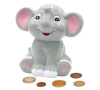 Tirelire, épargne-pièces, tirelire, épargne-livres, tirelire pour enfants, tirelire en forme d'éléphant en gris, en céramique avec bouchon en caoutchouc refermable, L/l/h 14 x 9 x 13 cm.