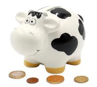 Tirelire, Figurine d'épargne, Tirelire pour enfants, Cochon d'épargne en forme de vache en noir et blanc, en céramique avec bouchon en caoutchouc refermable, Dim : L 9 x l 13 x H 9 cm.