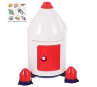 Tirelire fusée en forme de fusée, blanche, 19,5 x 15 x 13,5 cm, idéale pour un anniversaire d'enfant.