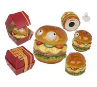 Tirelire hamburger en céramique avec yeux, design amusant, avec serrure, 12 x 11 cm, dans une boîte cadeau