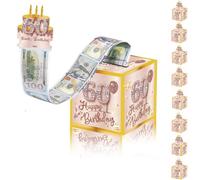 Tirelire « Happy Birthday » pour argent liquide, boîte cadeau surprise pour filles, cadeau d'anniversaire pour filles, gâteau d'argent extractible avec carte d'anniversaire (or rose, 60e)