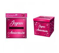 Tirelire - Joyeux Anniversaire - Urne rose fuchsia - 20 cm - Décoration de fête - Enfant mixte