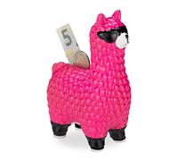 Tirelire Lama avec Lunettes de Soleil, Boite économies alpaga, avec Bouchon, pièces Monnaies, 15,5 x 11 x 6 cm, Rose