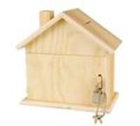 Tirelire en bois forme maison avec cadenas 15 x 8 x 14,5 cm