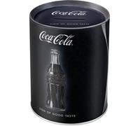 Tirelire métallique - Coca-Cola Bouteille classique - Ronde - Fond noir - Réutilisable