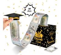 Tirelire noire surprise pour remise de diplôme 2024 - Cadeau pour diplômé du primaire, du collège et du lycée - Carte cadeau de félicitations pour diplômés - Avec carte extractible pour les cours de