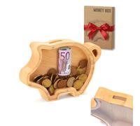 Tirelire originale pour adultes | Tirelire enfant en bois | Tirelire cochon transparente | Cadeau ami invisible | Cadeau amusant pour économiser
