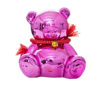 Tirelire ours en forme de cochon (rose rouge) plaquée or, assise, pour la maison, le bureau ou une étagère.