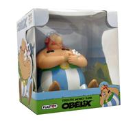 Plastoy Tirelire Astérix Chibi Obélix assis avec Idéfix – Plastique – 17 cm