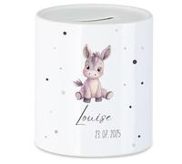 Tirelire pour enfant avec nom, personnalisable, motif animal, âne, cadeau pour anniversaire fille et garçon, anniversaire, Noël, naissance et baptême - Tirelire cochon cadeau en argent et exauceur de
