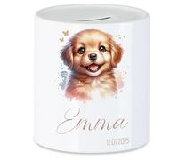 Tirelire pour enfant avec nom, personnalisable, motif animal, cadeau pour anniversaire, Noël, naissance et baptême - Tirelire en argent et exauceur de souhaits