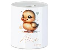 Tirelire pour enfant avec nom personnalisable, motif animal, canard, cadeau pour anniversaire, Noël, naissance et baptême - Tirelire en argent et exauceur de souhaits