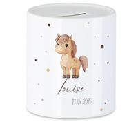 Tirelire pour enfant avec nom, personnalisable, motif animal, cheval, cadeau pour anniversaire fille et garçon, anniversaire, Noël, naissance et baptême - Tirelire cochon cadeau en argent et exauceur