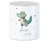 Tirelire pour enfant avec nom, personnalisable, motif animal, crocodile, cadeau pour fille et garçon, anniversaire, Noël, naissance et baptême - Tirelire cochon cadeau d'argent et exauceur de souhaits