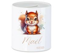 Tirelire pour enfant avec nom personnalisable, motif animal, écureuil, cadeau pour anniversaire, Noël, naissance et baptême - Tirelire en argent et exauceur de souhaits
