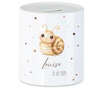 Tirelire pour enfant avec nom, personnalisable, motif animal, escargot - Cadeau pour anniversaire de fille et garçon, Noël, naissance et baptême - Tirelire en argent et exauceur de souhaits