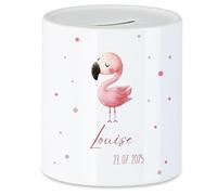 Tirelire pour enfant avec nom, personnalisable, motif animal, flamant rose, cadeau d'anniversaire pour fille et garçon, Noël, naissance et baptême - Tirelire cochon cadeau d'argent et exauceur de