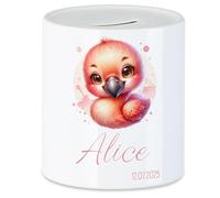 Tirelire pour enfant avec nom, personnalisable, motif animal, flamant rose, cadeau pour anniversaire, Noël, naissance et baptême - Tirelire en argent et exauceur de souhaits
