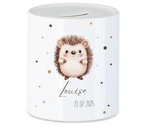 Tirelire pour enfant avec nom personnalisable, motif animal, hérisson, cadeau pour anniversaire fille et garçon, anniversaire, Noël, naissance et baptême - Tirelire cochon cadeau d'argent et exauceur