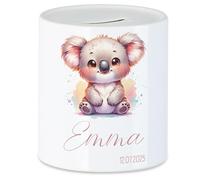 Tirelire pour enfant avec nom personnalisable, motif animal koala, cadeau pour anniversaire, Noël, naissance et baptême - Tirelire en argent et exauceur de souhaits