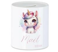 Tirelire pour enfant avec nom, personnalisable, motif animal, licorne, cadeau pour anniversaire, Noël, naissance et baptême - Tirelire en argent et exauceur de souhaits