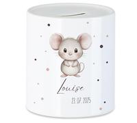 Tirelire pour enfant avec nom, personnalisable, motif animal, souris, cadeau pour anniversaire, Noël, naissance et baptême - Tirelire en argent et exauceur de souhaits