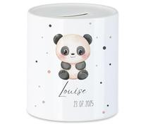 Tirelire pour enfant avec nom personnalisable, motif panda, cadeau pour anniversaire de fille et garçon, Noël, naissance et baptême - Tirelire en argent et exauceur de souhaits