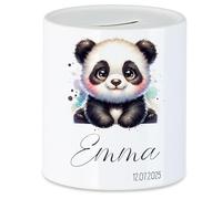 Tirelire pour enfant avec nom, personnalisable, motif panda, cadeau pour anniversaire, Noël, naissance et baptême - Tirelire en argent et exauceur de souhaits