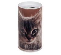 Tirelire pour enfants chiots chiens et chats Tirelire originale en étain avec couvercle Tirelire en étain pour enfants qui peut également être utilisée comme pot à crayons (chaton gris)