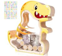Tirelire pour enfants, en bois, personnalisée, dinosaure, avec fenêtre transparente, pour enfants, garçons et filles, banque de pièces en bois incassable, cadeau et décoration