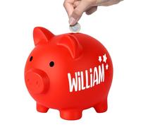 Tirelire pour filles & garçons, Tirelire pour enfants, Tirelire incassable, Tirelire personnalisée avec nom pour baptême, communion, confirmation, naissance (Rouge)