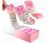 Tirelire pour la fête des mères pour l'argent liquide, boîte cadeau pour l'argent sur les mères, Noël, remise de diplôme, fête des mères, pour épouse, mère, grand-mère avec fleur de rose savon et