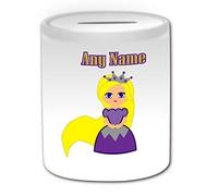 Tirelire Princesse Raiponce en robe violette Motif conte de fées Blanc