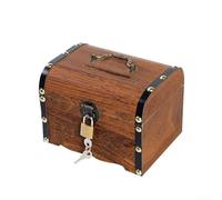 Tirelire rétro en bois avec serrure - Boîte de rangement sécurisée pour pièces de monnaie - Pour décoration d'intérieur et objets de valeur personnels (M)