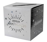 SANTEX 6652-4, Tirelire Joyeux Anniversaire étincelant, Blanche/Argent