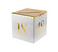 Tirelire - SANTEX - Joyeux Anniversaire 18 Ans - Blanc et Or - Cubique - Carton Rigide
