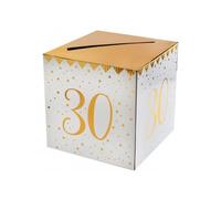Tirelire - SANTEX - Joyeux Anniversaire - 30 Ans - Blanc et Or - Cubique - Carton Rigide