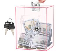 Tirelire Transparente avec Serrure, Caisse Monnaie, Clear Acrylic Money Box, Tirelire en Acrylique avec Clé pour Adultes, Boîte d'Épargne Réutilisable pour Anniversaire, Rose