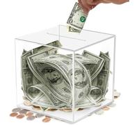 Tirelire Transparente pour Enfant Adultes, Tirelire Qui Ne S'ouvre Pas,Tirelire en Acrylique sans Ouverture pour Adultes Enfant Boîte D'économie d'argent Et De Pièces,12 × 12 × 12 Cm