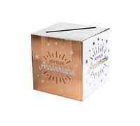 Tirelire urne joyeux anniversaire blanc et rose gold métallique (x1) REF/6652