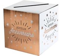 Tirelire urne joyeux anniversaire blanc et rose gold métallique (x1) REF/6652 santex rose gold métallique, blanc et noir G