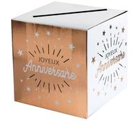 Santex Tirelire urne 6652-20 Joyeux Anniversaire étincelante Blanc et rose gold métallique