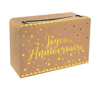Tirelire urne joyeux anniversaire Kraft naturelle et dorée or métallique (x1) REF/5671