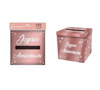 Tirelire urne - Joyeux Anniversaire - Rose gold métallisée - 20 cm - Décoration de fête - Mixte