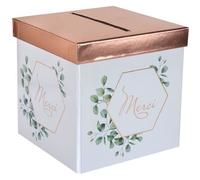 Tirelire urne mariage Champêtre Bucolique blanche, verte et rose gold (x1) REF/7290