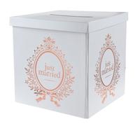 Tirelire urne mariage - Just Married - Blanc et rose gold - 20cm - Carton - Vendu à l'unité
