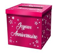 Tirelire urne Rose Fuchsia métallisée Joyeux Anniversaire 20cm (x1) REF/URNEM00